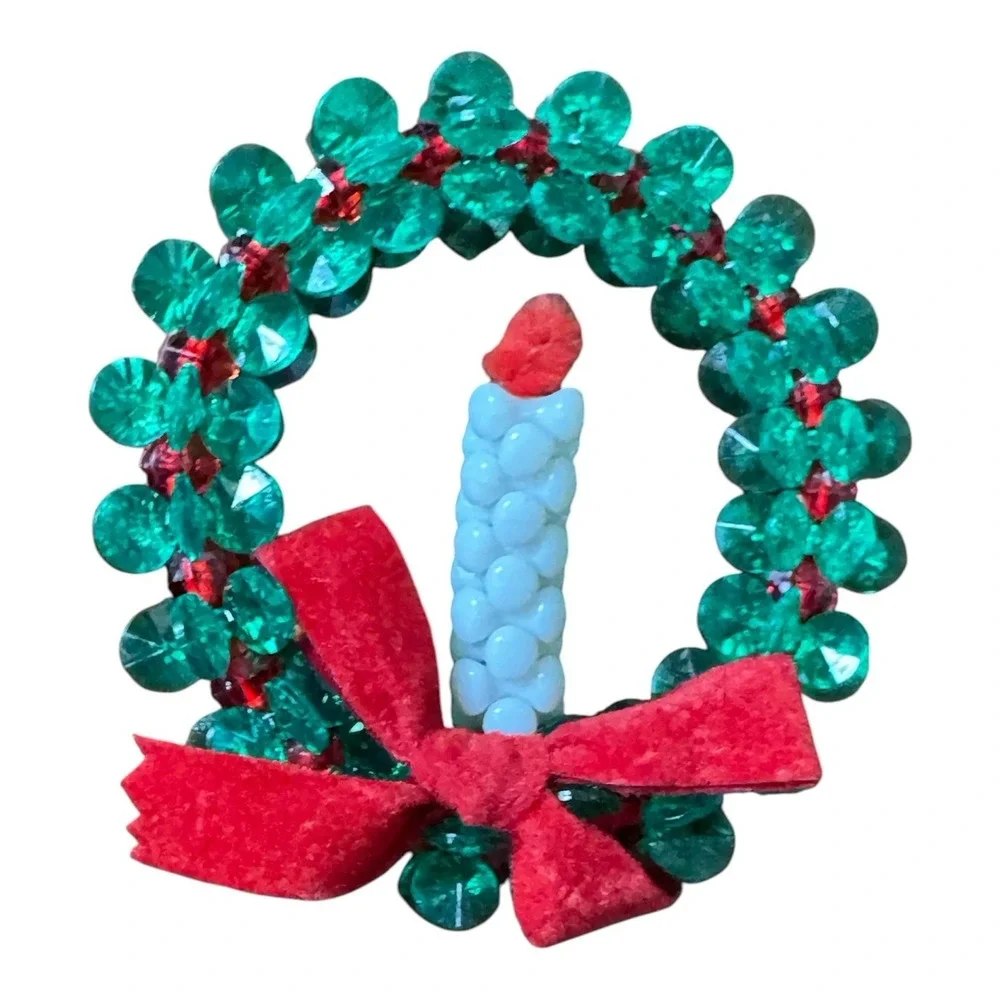 Vintage Hand Crafted Beaded Christmas Ornaments Lot 8 Wreath Bells Snowflake